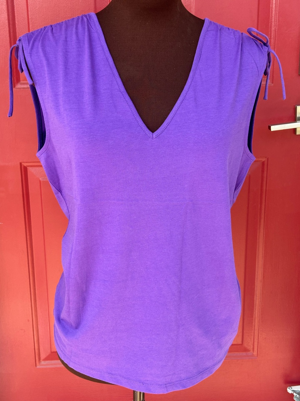 RALPH LAUREN sM Purple V-Neck Tie-Shoulder Tank-💯silky cotton